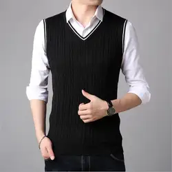 Мужской шерстяной свитер с v-образным вырезом черный синий серый пуловер мужской свитер без рукавов мужской тонкий прилегающий вязаный