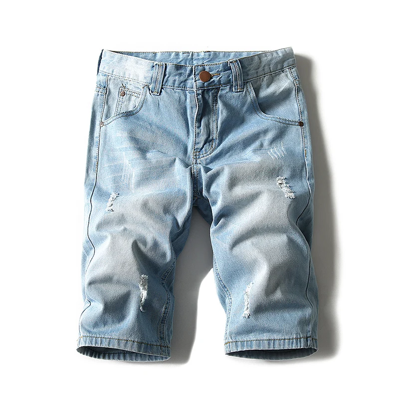 Summer men's hole denim shorts, solid color straight tube loose trend large size men's breeches casual pants 28-42 Summer men's hole denim shorts, solid color straight tube loose trend large size men's breeches casual pants 28-42