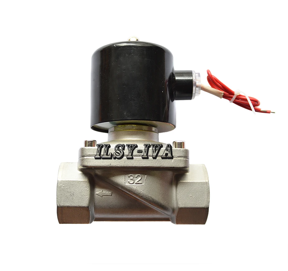 Двухстороннее DN32 нормально закрытый электромагнитный клапан, G1 1/" Нержавеющая сталь Электрический электромагнитный клапан