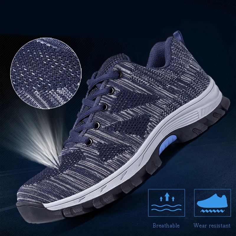 Leve Shoes Aço Botas Construção Flyknit Tênis Shoes Blue Shoes À Segurança khaki Homens Respirável Green Biqueira Punção De Calçado Trabalho Calçados Para Malha grey Shoes army Prova w7YxtStz
