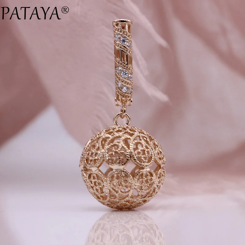 PATAYA, новые длинные серьги с большим узором, 585 розовое золото, женские модные ювелирные изделия, белый натуральный циркон, резные уникальные серьги-капли