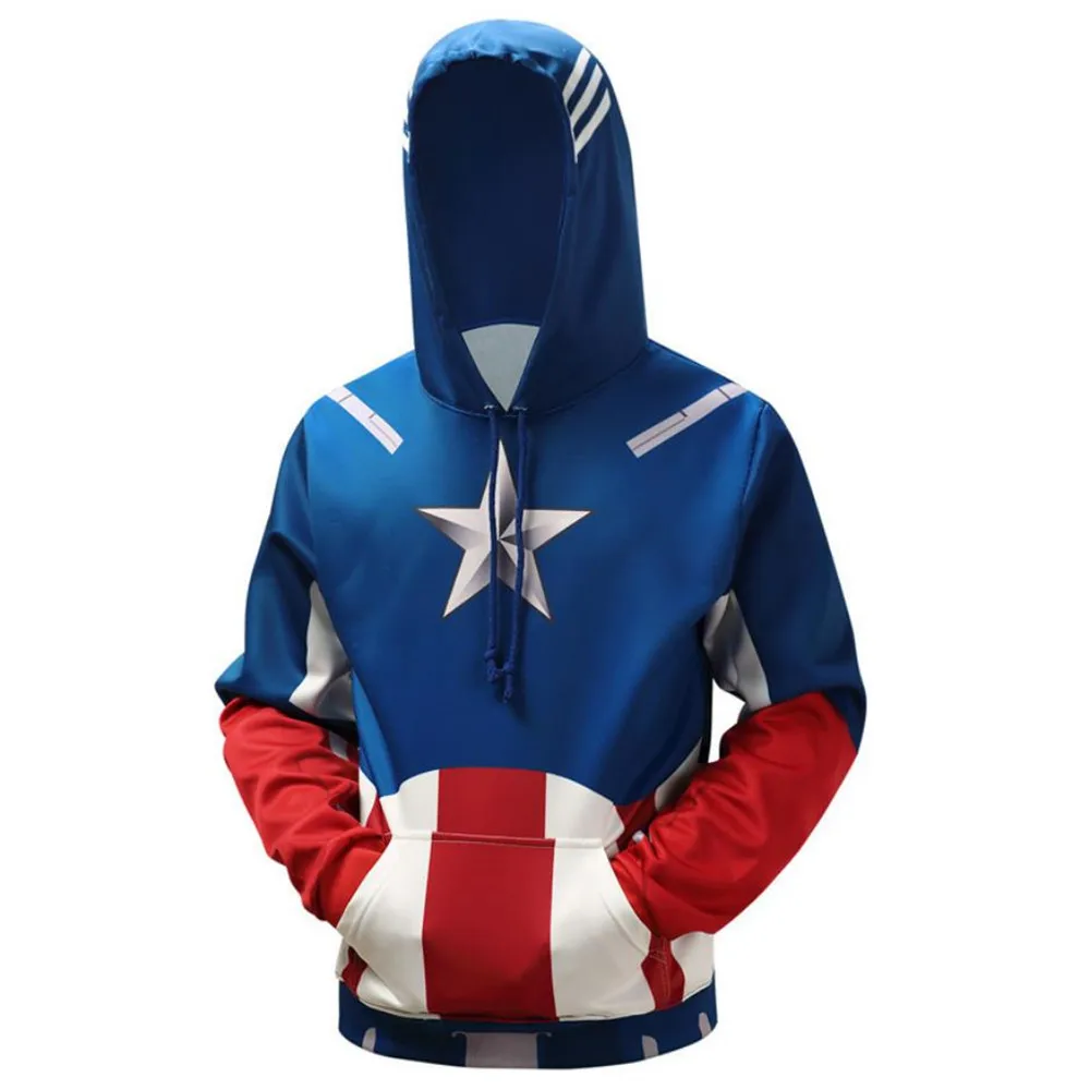 

Captain America Hoodie Cosplay Movie Coat Long Sleeve Printing Zipper Sweatshirts Jacket New T