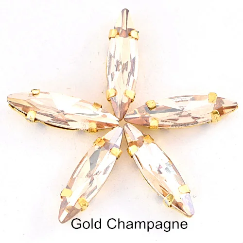 Gold Champagne 4x15 мм, 50 шт., цветные стразы в виде лошадиных глаз, пришитые на коготь стразы в виде листьев из стекла, пришитые стразы с золотым коготком, свадебное платье B3742 - Цвет: Gold Champagne
