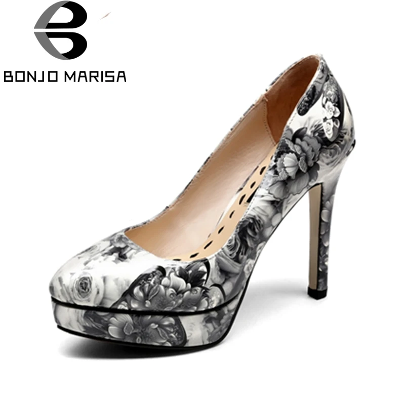 

BONJOMARISA 2018 High Quality New Slip On Women Shoes Thin High Heels Platform Women Pumps Shoes Woman Szie 34-39