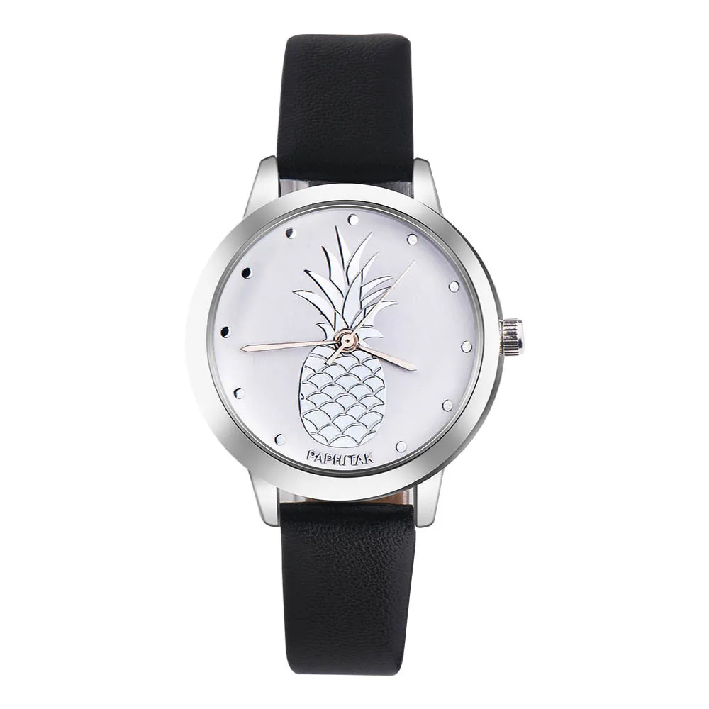 Лидирующий бренд женские часы Мода Досуг подарок ананас искусственная кожа аналоговые кварцевые часы reloj mujer montre femme* L - Цвет: Черный