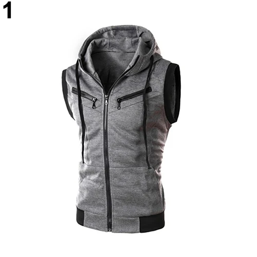 

Men's Fashion s Drawstring Hooded Zipper Slim Fit Vest Waistcoat Outerwear