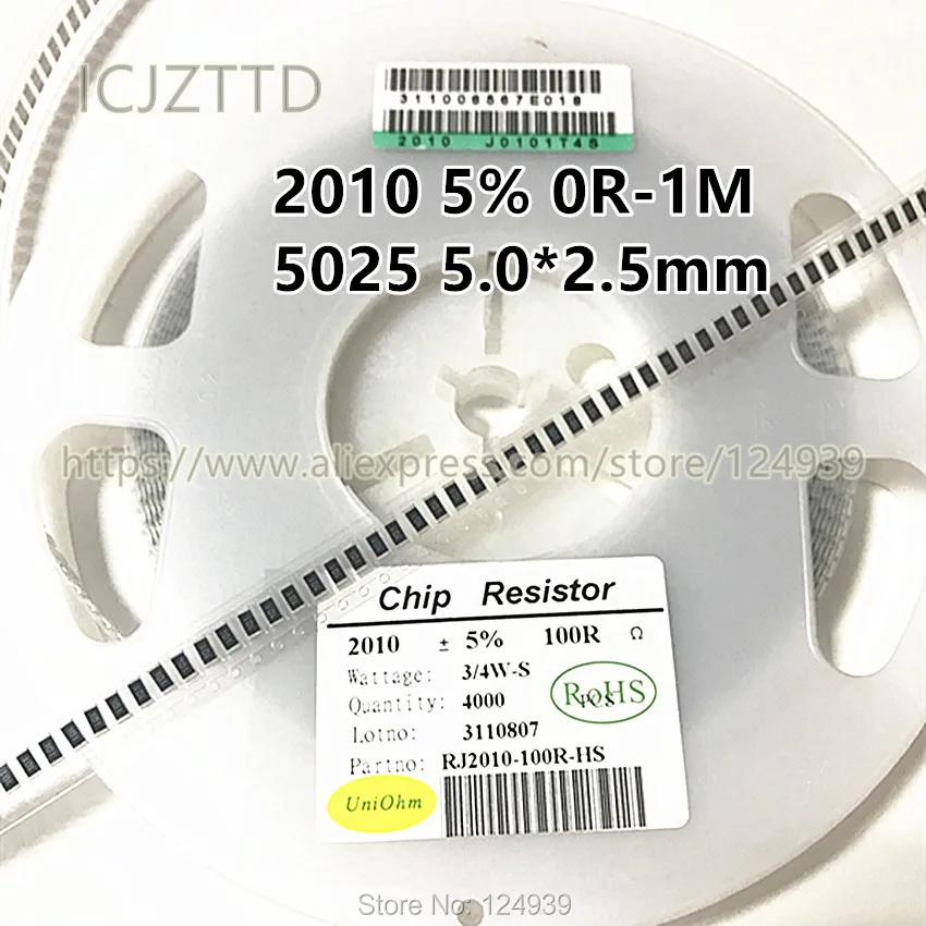 

100PCS 2010 5% 5025 5.0*2.5mm 3/4W 7.5R 7R5 8.2R 8R2 9.1R 9R1 10R 11R 12R 13R 15R 16R 18R 20R 22R 24R 27R 30R 33R 36R 39R