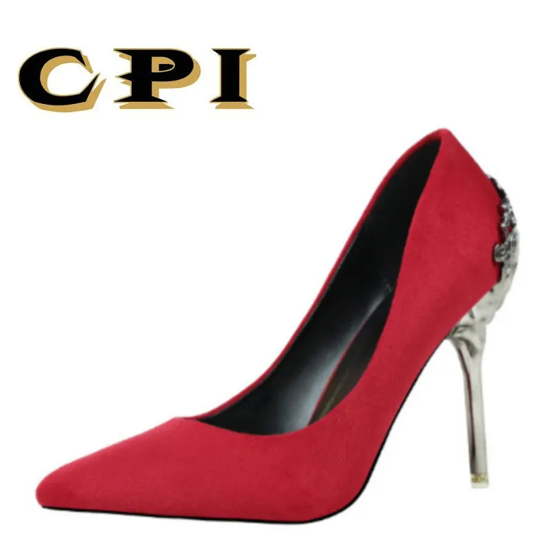 

CPI 2018 new spring and autumn High Heels Women shoes Woman Pumps Sexy Office Party Pointed Toe Fashion metal decoration MM-028