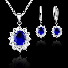 Принцесса Kate для женщин Свадебные Ювелирные наборы 925 пробы серебро кристалл кулон ожерелья серьги кубический циркон bijoux
