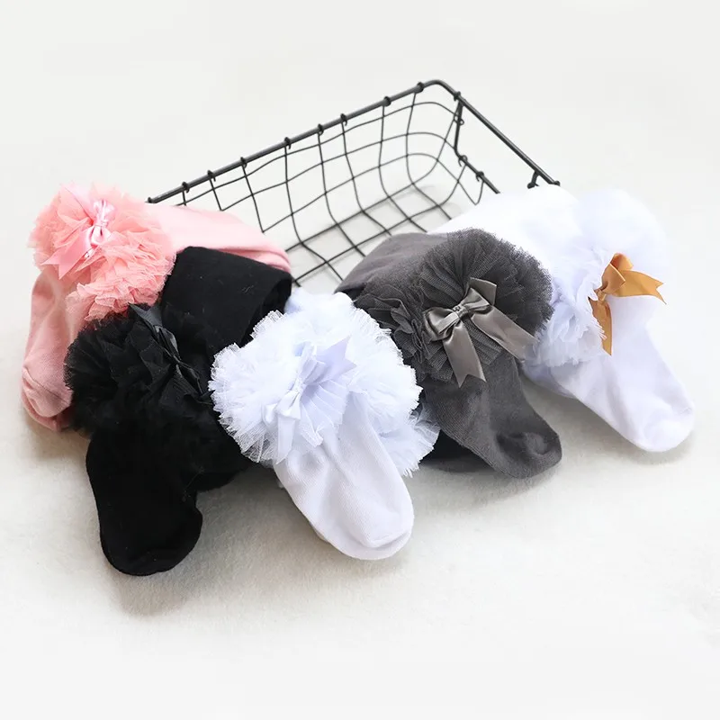 

2019 Kids Socks Toddlers Girls Big Bow Knee High Long Soft Cotton Lace baby Socks Solid Color Kids Sock