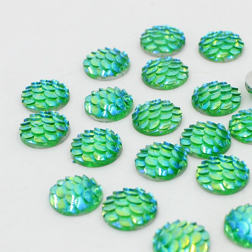 50 Pieces 10 mm Flat back Resin Fish /Snake Scale Cabochon Beads Settings Findings for Jewelry Making Free Shipping