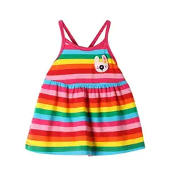 7931 Платье в полоску для новорожденных девочек Праздничный сарафан цветов радуги без рукавов для малышей в возрасте от 0 до 18 месяцев