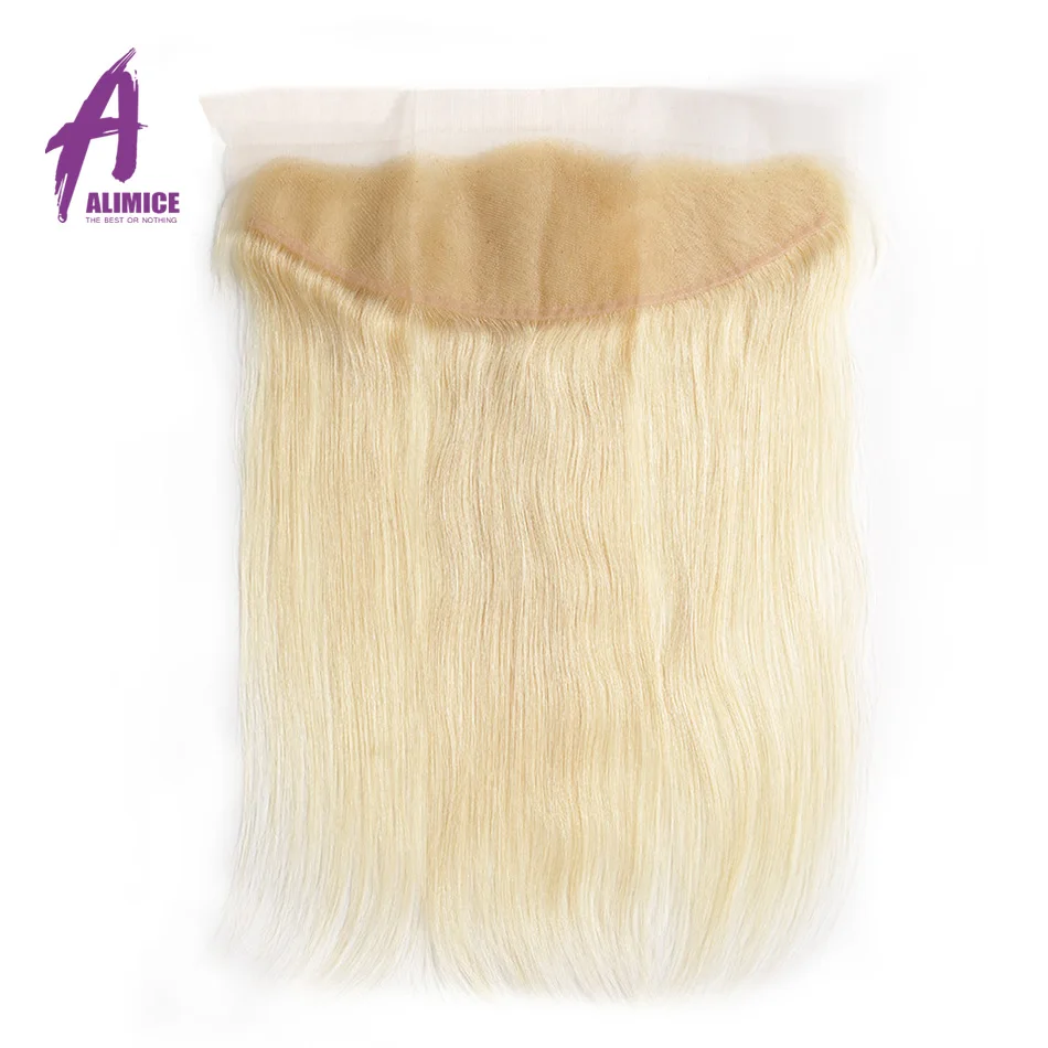 Alimice 613 Blonde Straight Brazilian Hair Weave Human Hair Bundles With Closure 3 Bundles Remy Hair With Lace Frontal Closure (17)