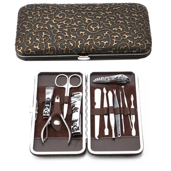 

Delicate Nail Tools Sets Golden Dragon Grain Case Box Nails cutters scissors Manicure Tool Nail Manicures 12 Piece Suit