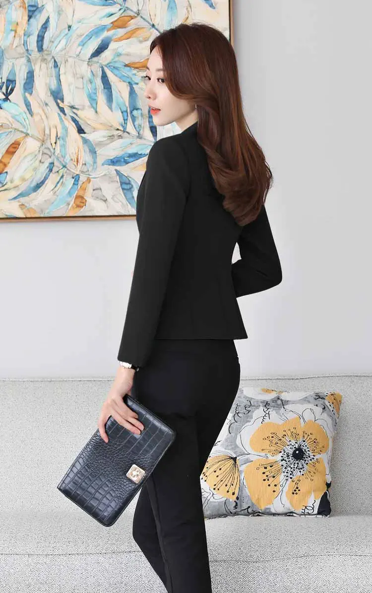 Плюс размеры Женский, черный блейзер Feminino полная длина рукавом офисные женские туфли корейский стиль одной кнопки куртка Femme Топ Chaqueta Mujer