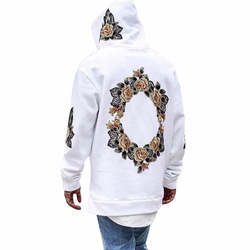 

Drop Shipping Flowers Printed Hooded Sweatshirts Hip Hop Fashion Men Streetwears