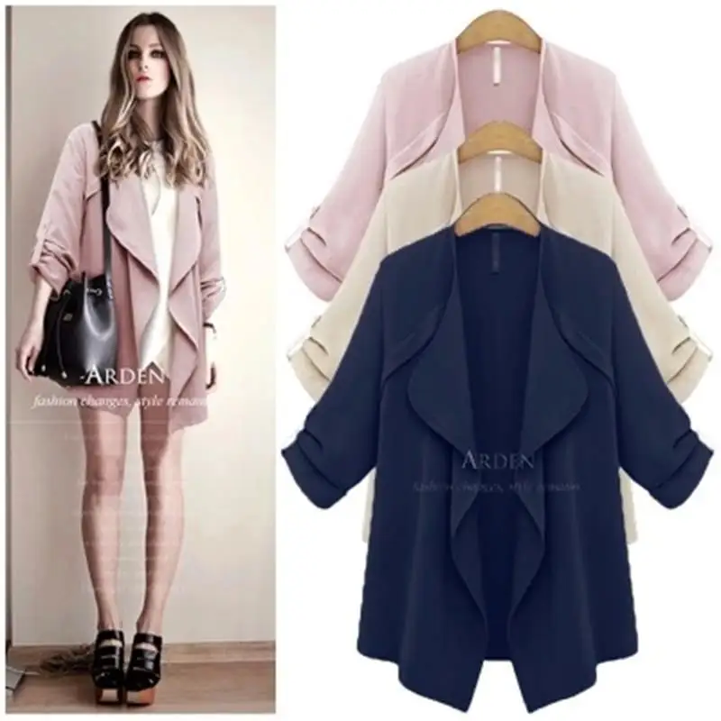 Женское однотонное пальто с длинным рукавом открытым стежком|coat flower|coat caddycoat vest |