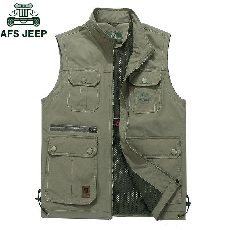 AFS JEEP Brand Vest Men Big Size L 5XL Casual Multi Pocket Mens Vests