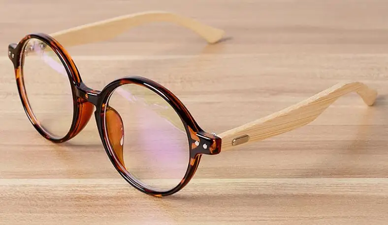 Бамбуковые винтажные очки ручной работы с прозрачными линзами, круглая оправа для женщин и мужчин, ретро очки для близорукости, деревянные очки, очки B2