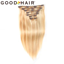 GOOD HAIR Straight Clip In Human Hair Extensions Non-remy Brazilian Hair Black Blonde 7pcs/set Pieces Hair Weaves 18″ 22″ 100g