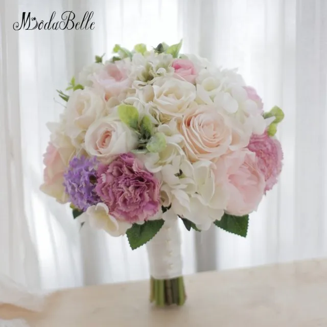 Modabelle High End Custom Pink Ivory Wedding Bouquet Artificial Modabelle High End Custom Pink Ivory Wedding Bouquet Artificial Roses Peony Hydrangea Handmade Bride Holding