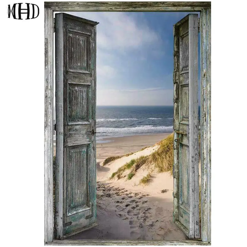 

MHD Diamond embroidery in front of the sea DIY diamond painting door frame Sea Diamond Painting Cross stitch rhinestone mosaic