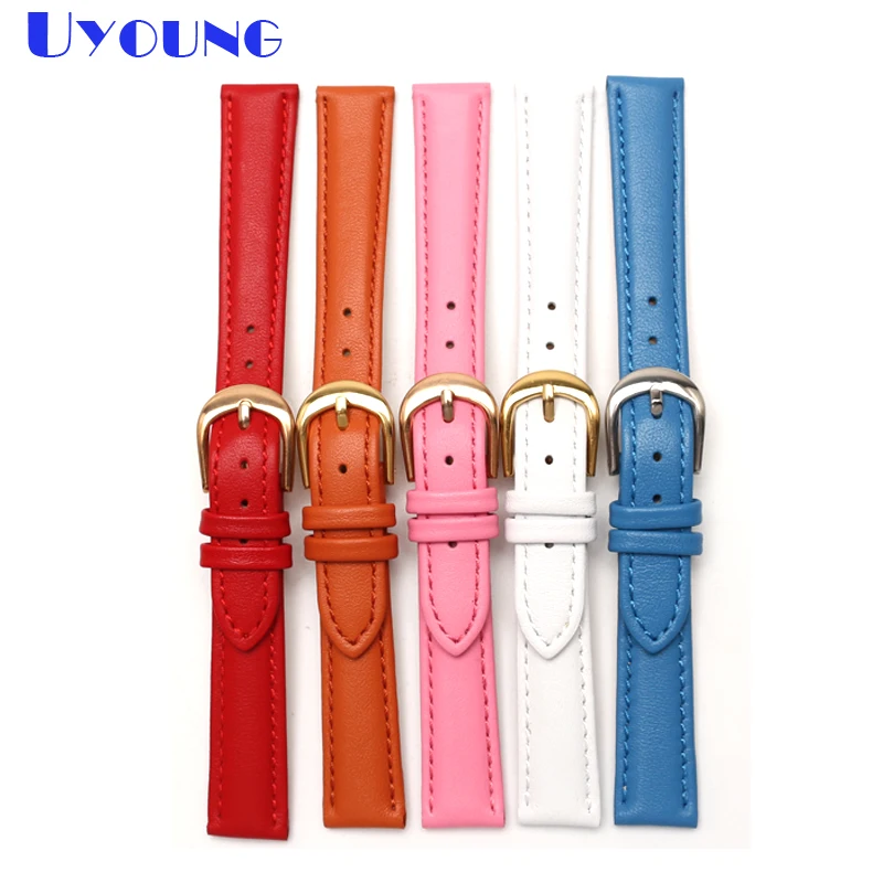 

Womens Genuine leather watchband 12 14 16 18 20mm red|blue|rose red|white|orange color strap for wrist watches genuine watchband