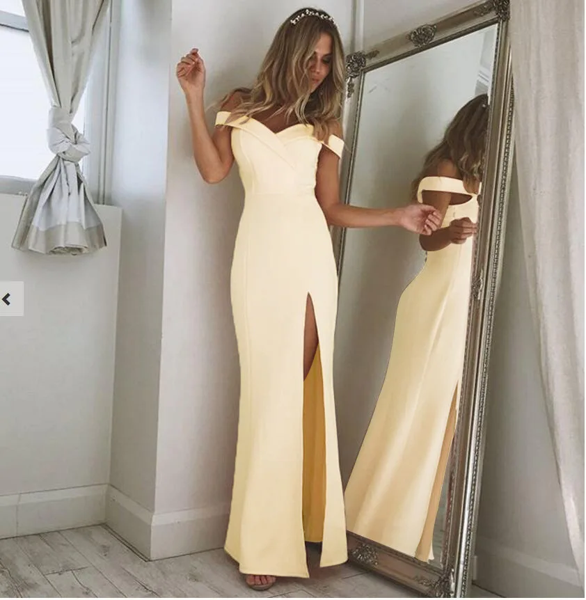 Женское длинное платье рыбий хвост привлекательное тонкое с разрезом на бедрах и