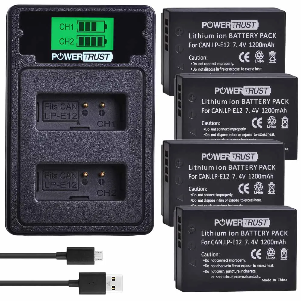 PowerTrust 2 шт. LP-E12 LPE12 LP E12 батарея+ ЖК USB двойной зарядное устройство для Canon EOS M50, EOS M100, 100D Kiss X7 Rebel SL1 - Цвет: 4X Battery Set