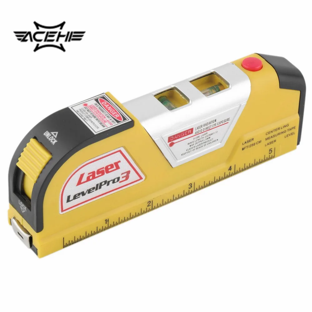 

1Pcs High Quality Measure Measuring LV02 Laser Level Horizontal Vertical Line Tape 8FT 2 way level bubbles Level Laser Hot Sale