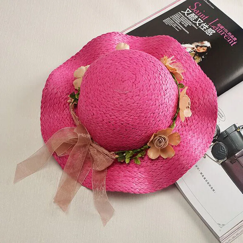 2017 summer Hot Cute Flower Decorate women Baby Girls Children Hats Sun Beach Caps For Summer 4 Colors For Choose Beach hat