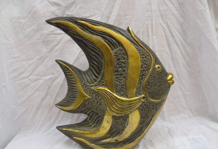 

Collectible bronze S1265 12" Folk Chinese Bronze Gilt Carved Animals Wealth Bream Fish Statue Sculpture B0403