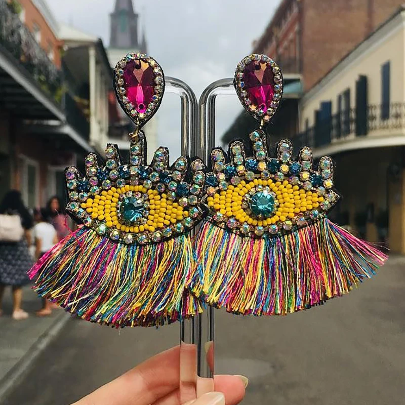 

JUJIA Bohemian Beaded Eyes Tassel Earrings for Women Unique Design Wedding Jewelry Handmade Colorful Fringed Drop Earrings