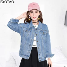 EXOTAO Jeans Jacket Women 2019 New Basic Long Sleeves Casual Denim Female Korean Oversized Loose Autumn Boyfriend Abrigo Mujer