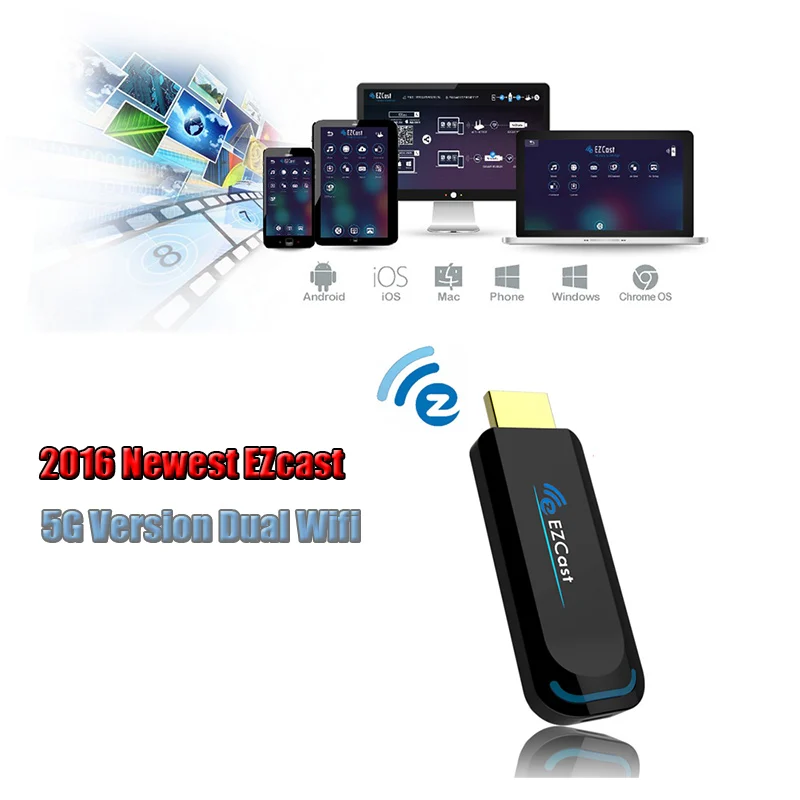 2017 EZcast 5 г Двойной Wi Fi Android ТВ карты miracast airplay Dongle 1080 P Мини ПК лучше чем Google chromecast 2