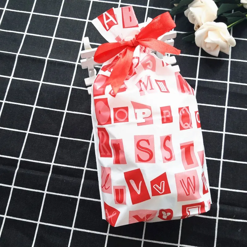 LBSISI Life 10 шт. пластиковый мешок на шнурке с лентой для печенья, закусок, конфет, сумки для дня рождения, свадебного декора, подарочные пакеты - Цвет: Letters