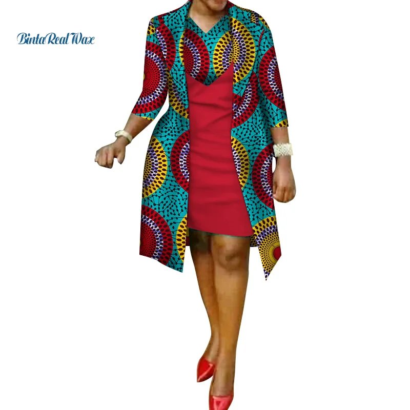 Новая африканская печать платье и костюм пальто для женщин Базен Riche хлопок 2 шт наборы традиционная африканская женская одежда WY586