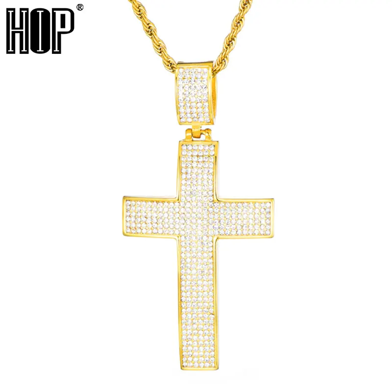 

HIP Hop Full Micro Pave Rhinestone Cross Pendant Crucifix Pendants & Necklaces 316L Stainless Steel Necklace for Men Jewelry