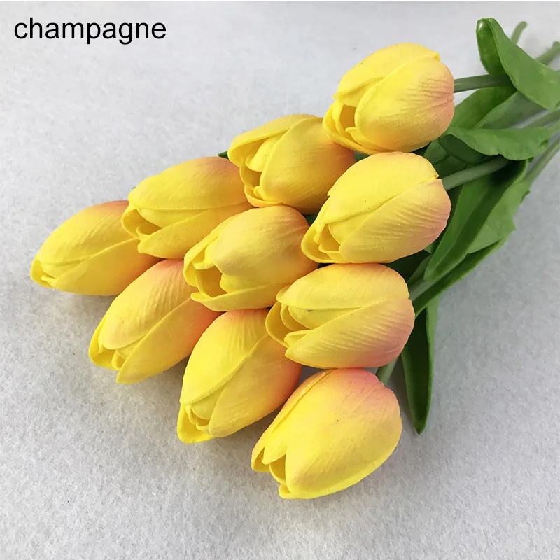 10 шт. тюльпаны Искусственные цветы Настоящее прикосновение PU искусственное украшение букет Тюльпан для дома свадебное украшение цветок - Цвет: champagne