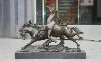 

Western Pure Bronze Copper Marble Decor Art Sculpture Two Horse Statue