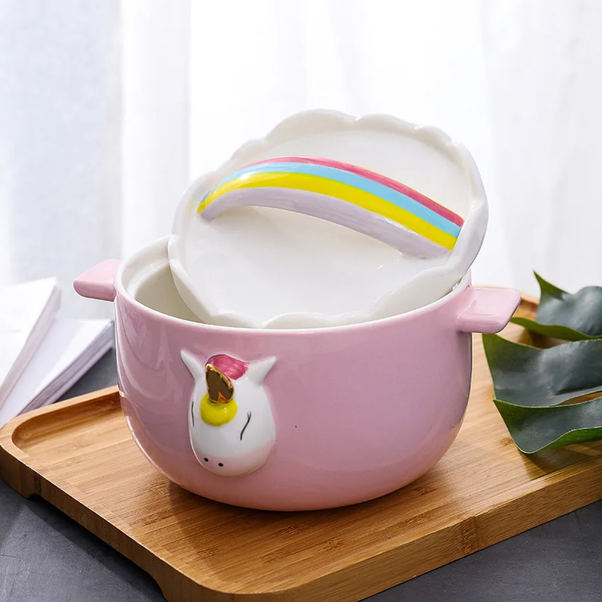 

Korean Cute Pink Unicorn Ceramic Cup Creative Ceramic Tableware Cute coffee mugs Unicorn Bowl Dish Student Gift Tableware Set