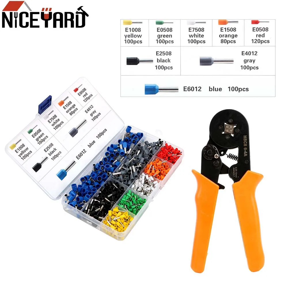 

NICEYARD 0.25-10mm 23-7AWG Self Adjustable Crimp Hand Tools 800 PCS HSC8 Quadrilateral Tube Bootlace Terminal Crimping Pliers