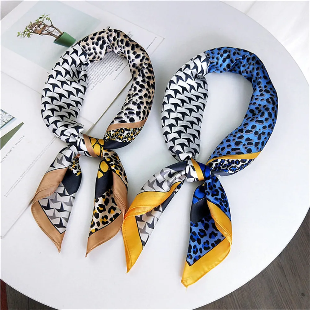 

1PC Women Summer Yellow Elegant Small Vintage Square Silk Feel Satin Scarf Skinny Retro Head Neck Hair Tie Band Accessories