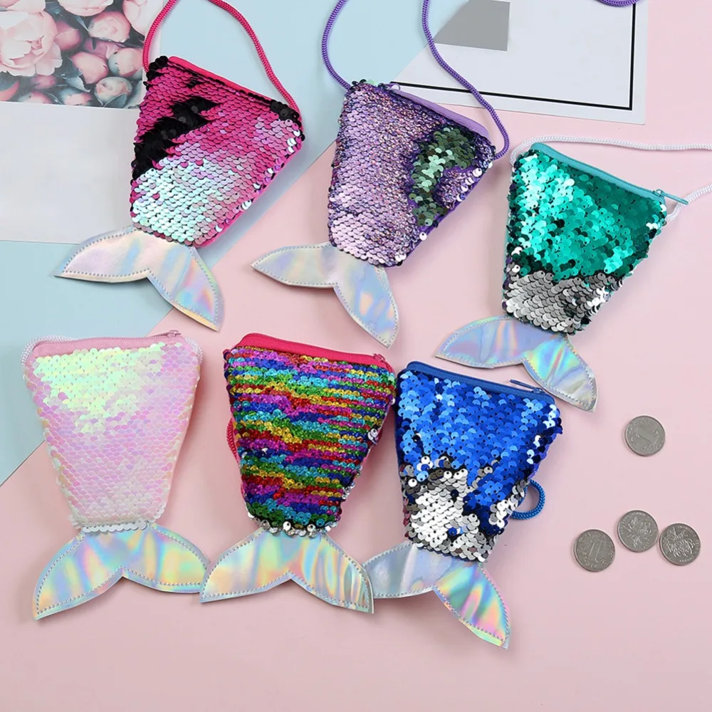 

Women Mermaid Tail Sequins Coin Purse Girls Crossbody Bags Sling Money Change Card Holder Wallet Purse Bag Pouch For Kids Gifts