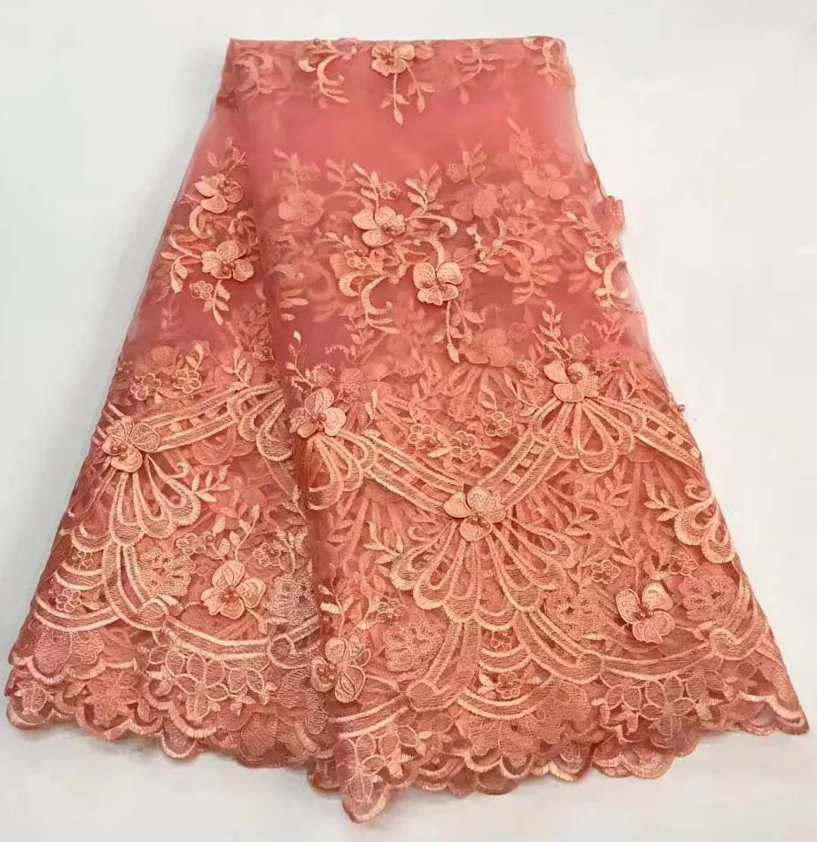 

New arrive french lace fabric 3d flower embroidery Soft African lace fabric pretty applique tisse 5 yards