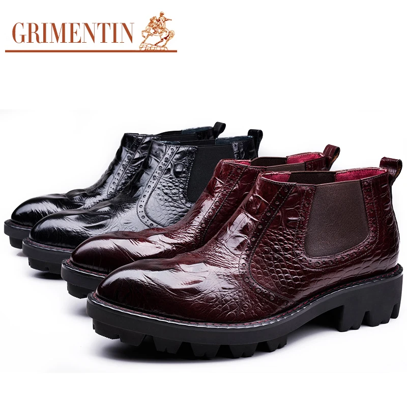 Бренд grimentin; дизайнерские мужские мотоциклетные ботинки в крокодиловом стиле; мужская обувь на толстой подошве из натуральной кожи
