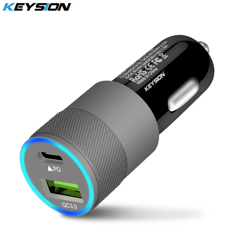 KEYSION 2 ميناء USB-C PD سريع سيارة شاحن ل فون XS ماكس XR 8 زائد QC 3.0 سريعة تهمة سيارة شحن لسامسونج S9 ل Xiaomi