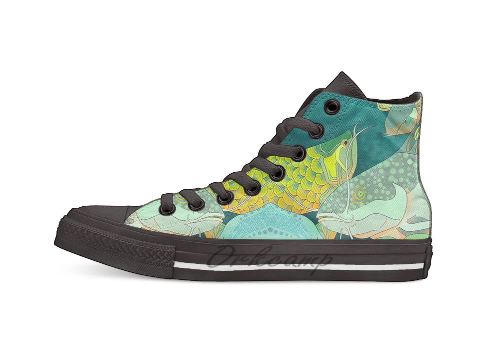 

Golden Arowana Design breathable Casual High Top lace-up Canvas shoes sneakers For Drop shipping