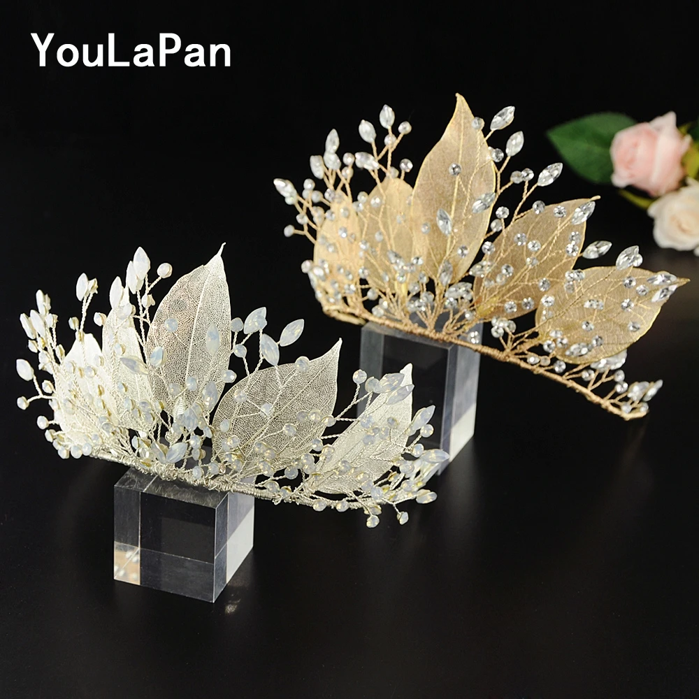 

YouLaPan HP212 2 colors wedding tiara for bride Bridal headpiece with crystal Wedding Hair Jewelry for girls alloy leaf