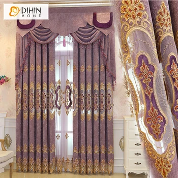 

Purple Color Luxury Embroidered Blackout Curtains Window Curtain For Living R